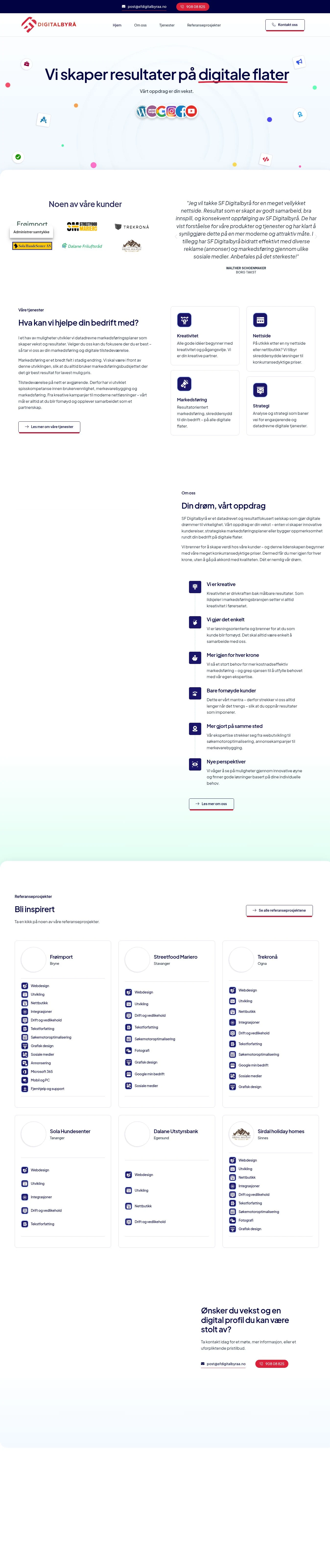 Tidligere forside for SF Digitalbyrå
